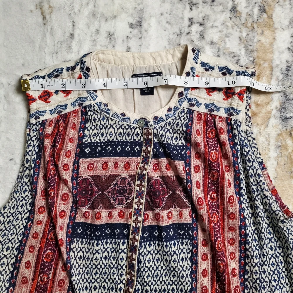 Lucky Brand Sleeveless boho button down tank Navy Blue and Red Size XS - Picture 9 of 15